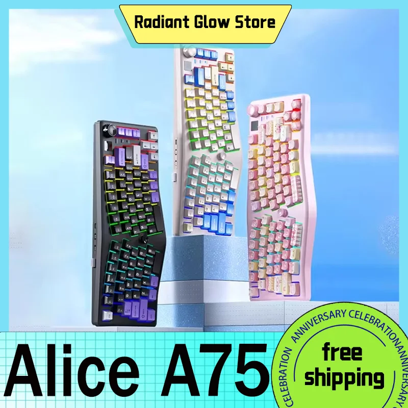 

Leobog Alice A75 Wireless Mechanical Keyboard Tri-Mode Hot Swap Rgb Top Structure Custom With Knob Gamer Keyboard For Pc Desktop