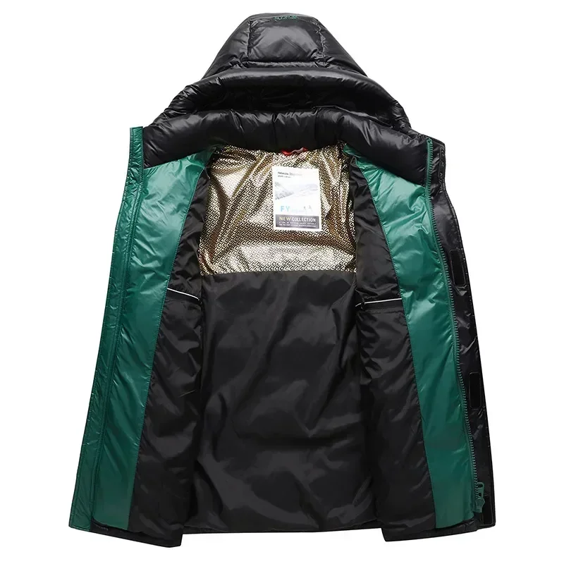 Winter Men\'s Hooded Down Jacket Men\'s Jacket Winter Red Shiny Cold-resistant White Duck Down Men\'s Coat Clothing