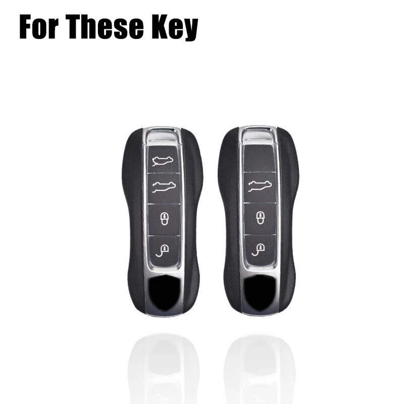 Carbon Fiber Car Remote Smart Key Case Cover Holder Bag With Keychain For Porsche Cayenne Macan Taycan Panamera 911