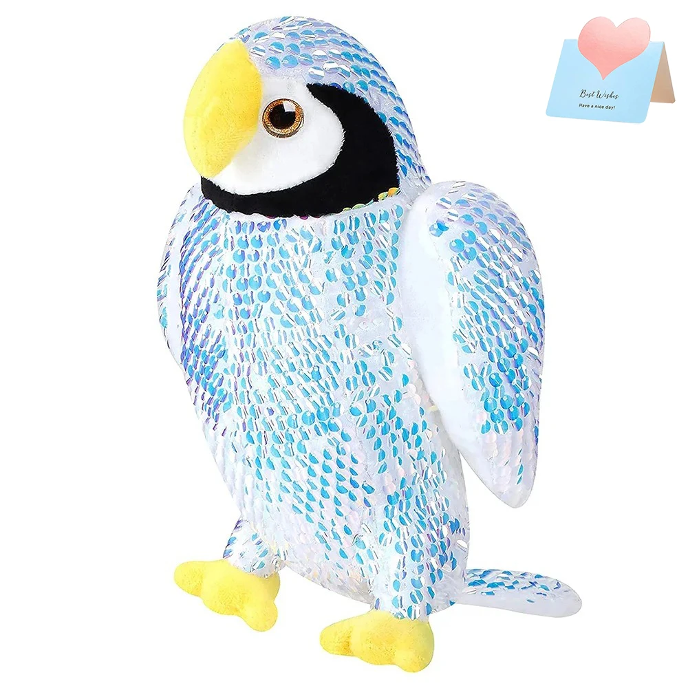 Sequin Stuffed Bird Toy Parrot Plush Toy Blue Glitter Simulated Animal Pillow Ornaments Interactive Gifts for Girls Kids Baby