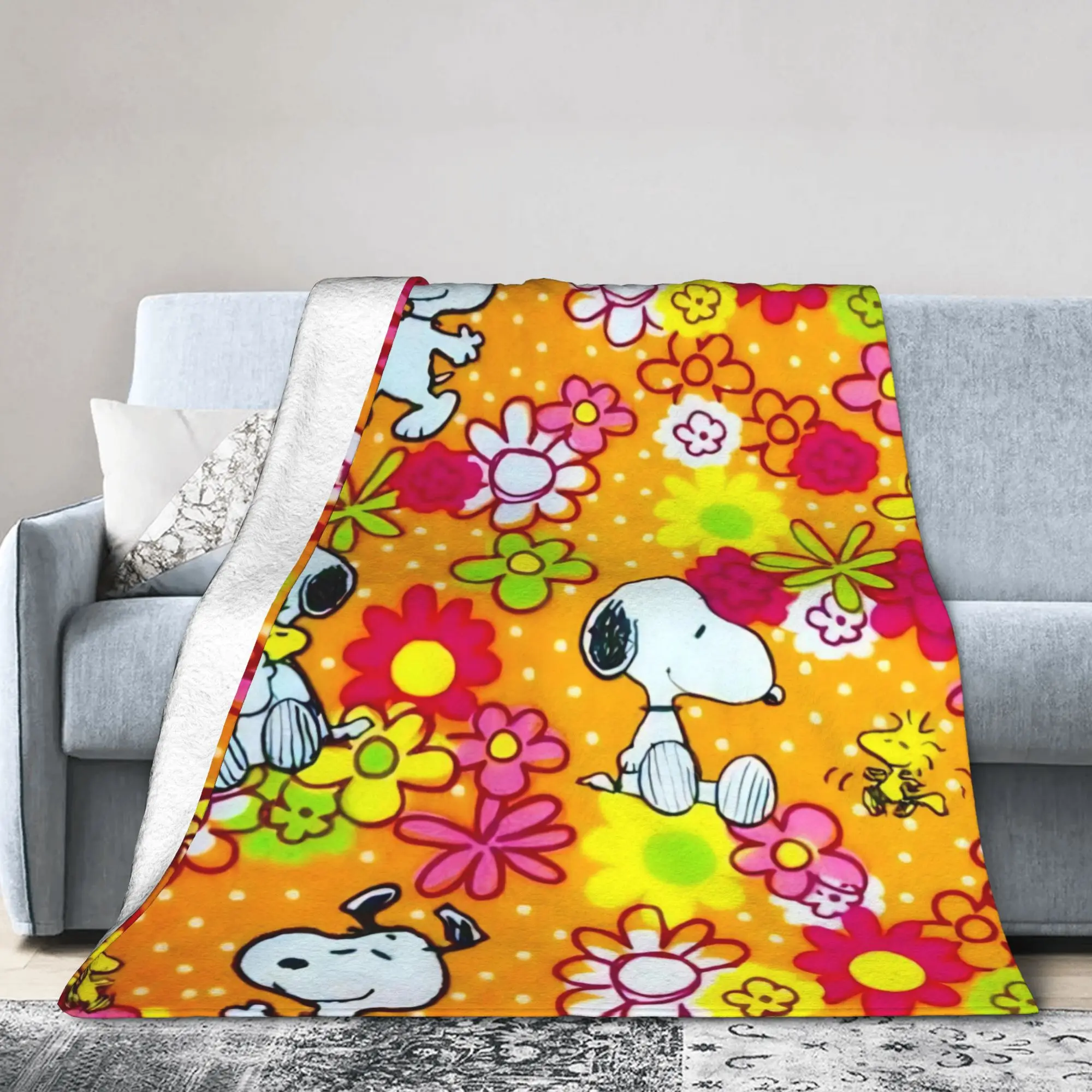 Kawaii 90s S-Snoopys Blankets  Plush Funny Breathable Throw Blankets for Bed Sofa Decoration