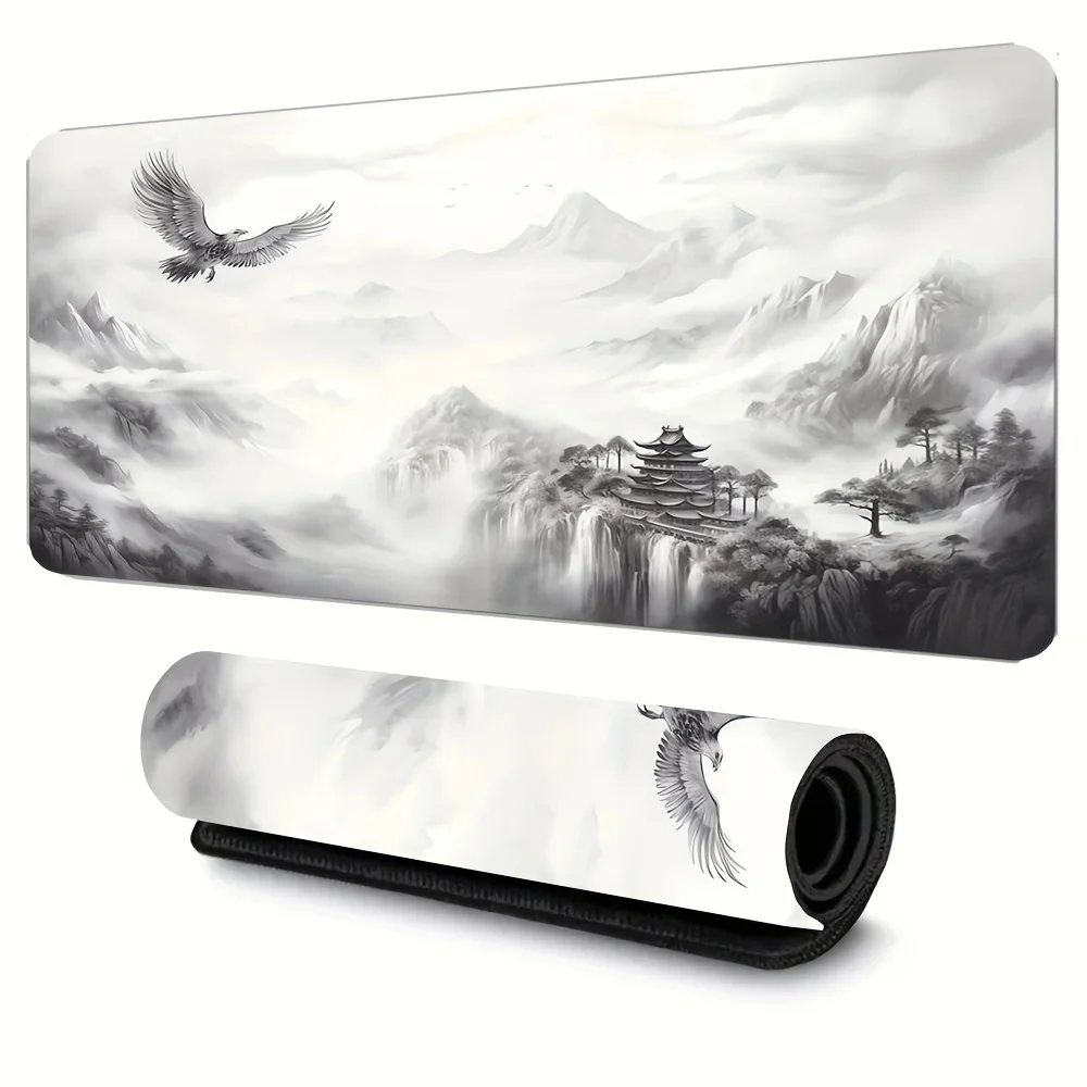 Large Ink Painting Eagle Pattern Mouse Pad, Gaming E-sports Computer Mouse Pad, Office Desktop Decoration Pad, Rubber Material