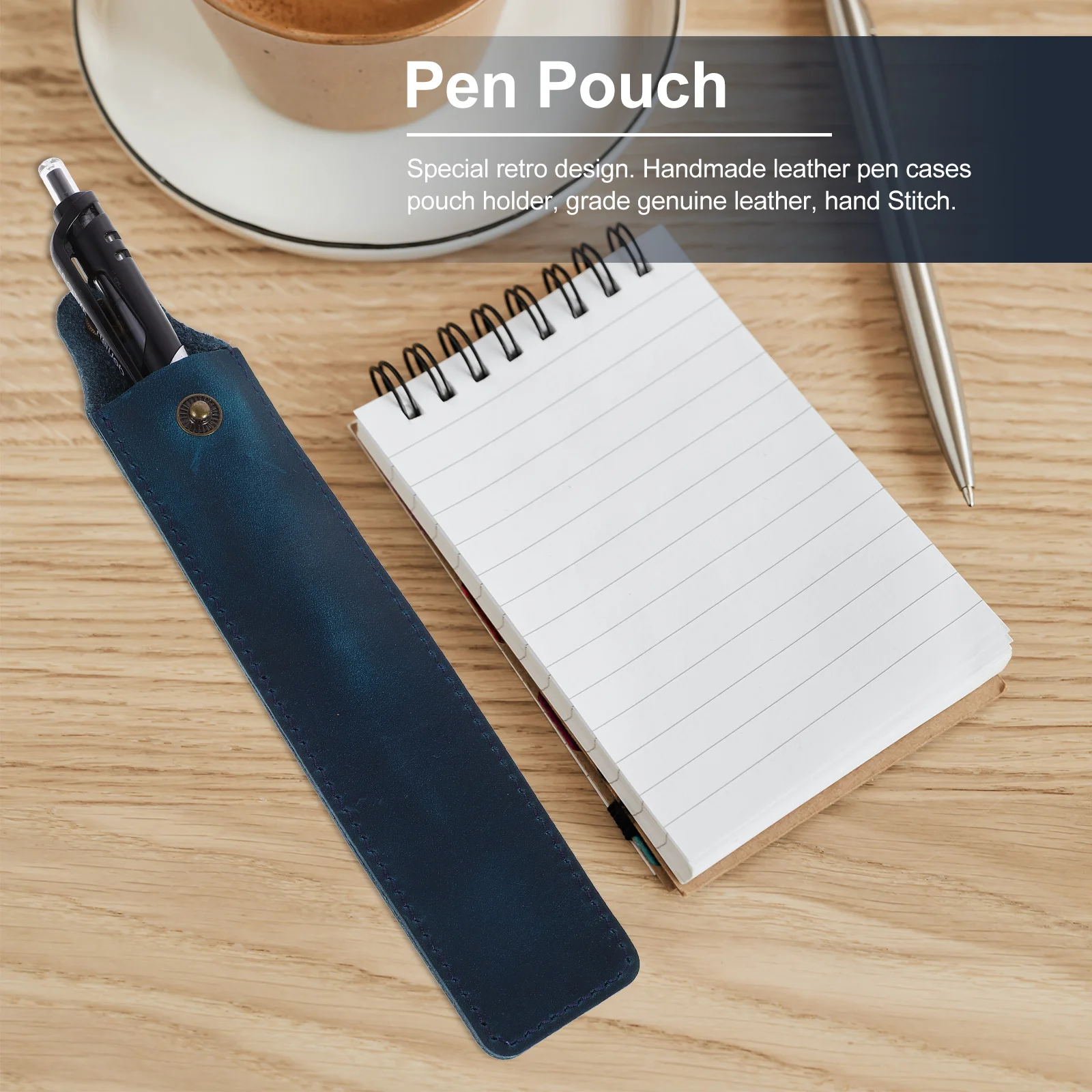 Pen Pouch Holder Single Pencil Bag Pen Case with Snap Button for Fountain Ballpoint Pen (Black