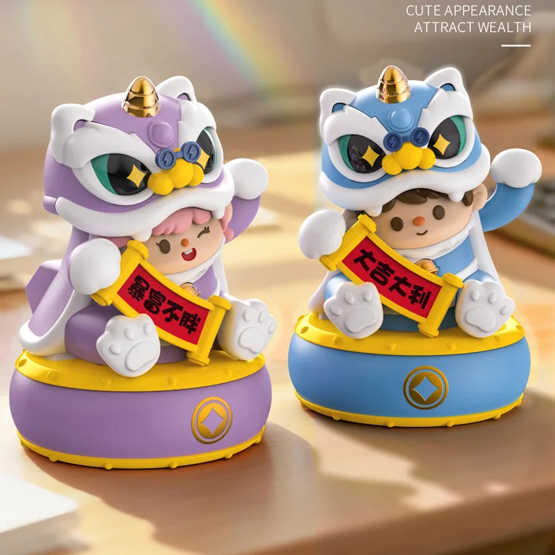 Cute Little Girl/Boy Shaking Head Figurines Solar Powered Chinese Lion Awakening Good Lucky Gift Car Office Desktop Ornament