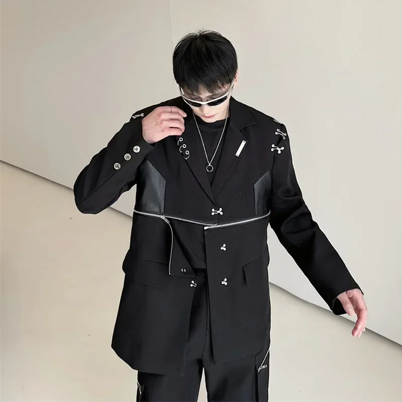 Dark Design New Fashion Men's Structural Suit Coat Multiple Zipper Decoration Solid Color Niche  Lapel Blazers 9A7469