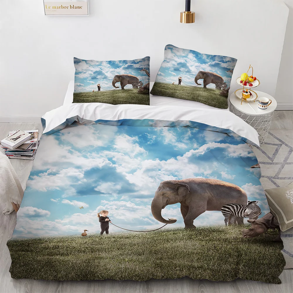 

Elephant Duvet Cover Set Wild Animals Pattern Polyester Bedding Set King Queen Full Size For Kids Boys Girls Teens Bedroom Decor