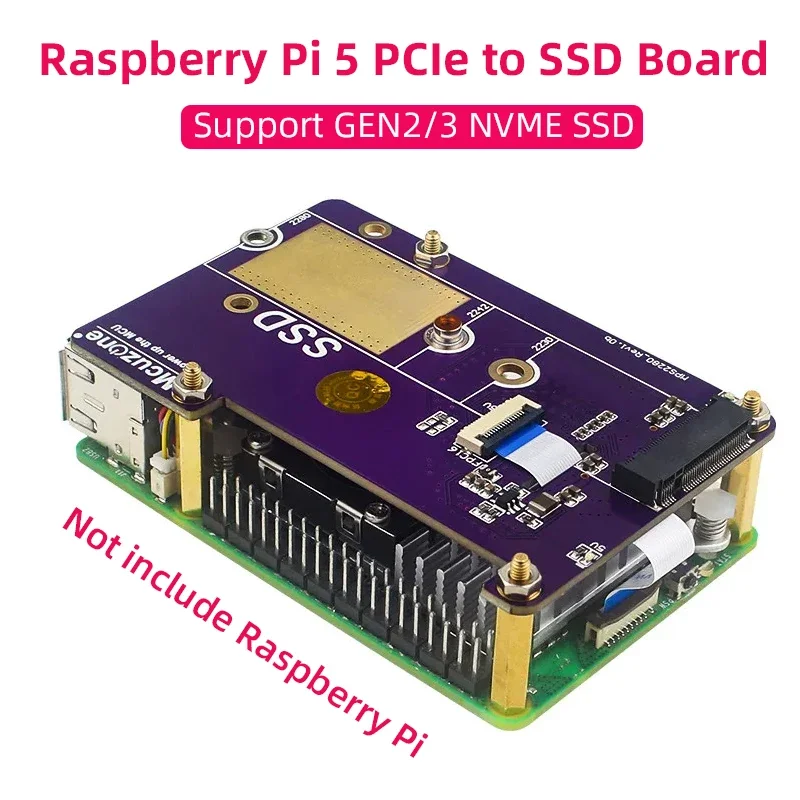 Raspberry Pi 5 PCIe to M.2 NVMe SSD Supports Gen2/3 Fit Size 2230 2242 2280 PCIE SSD Expansion Board For Pi5 RPi 5