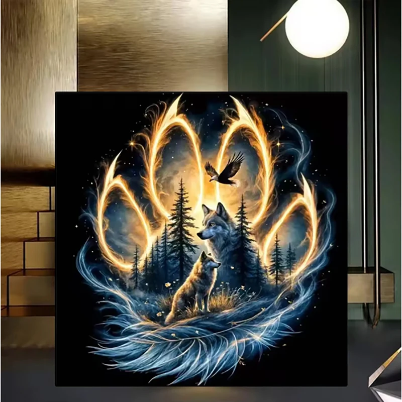 Pintura de diamante 5D Diy, cascada de nuevo valle, paisaje de animales y lobo, Kit de bordado de diamantes 5D, regalo de mano divertido, decoración de pared del hogar