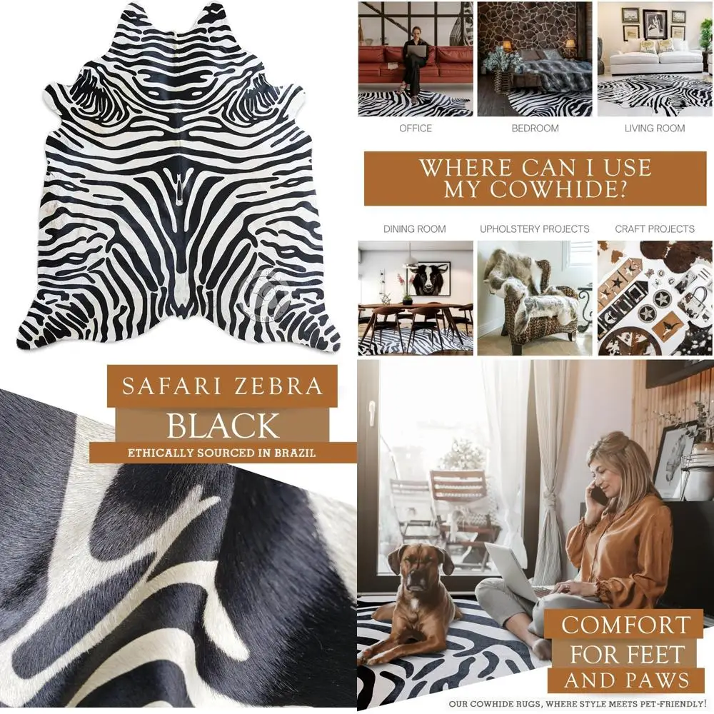 

Authentic Zebra-Printed Cowhide Rug - Modern Animal Skin Floor Covering for Living Spaces and Bedrooms