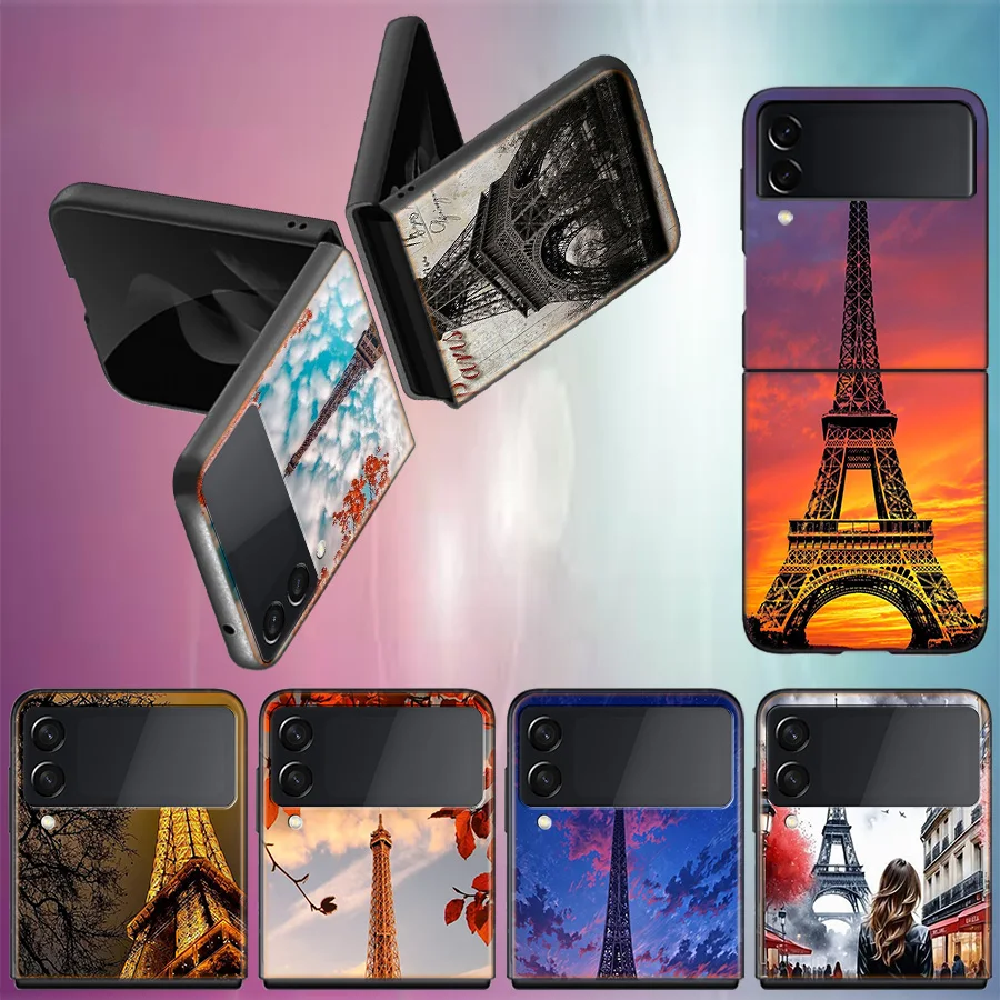 Funda de teléfono con diseño de la Torre Eiffel para Samsung Z Flip 6 7 5G Galaxy Z Flip 5 4 3 5G, funda dura a prueba de golpes de TPU