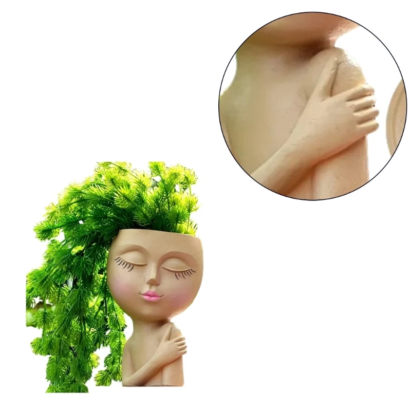 Girl Sculpture Planter Potted Plant for Office Desk Small Plant Garden Ornament Indoor Outdoor Playful Decoration