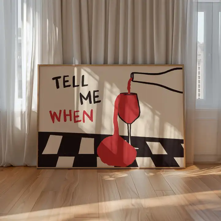 Vintage Tell Me When Drink Canvas Wall Art Poster, Unframed Abstract Red Wine Landscape Prints for Living Room and Kitchen Decor view 6