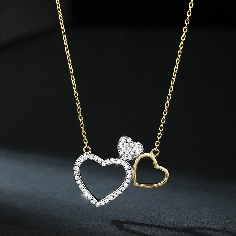 

ZFSILVER Classic s925 Sterling Silver Full Moissanite Gold Heart Necklace For Women Fashion Trend Jewelry Accessory Gifts BTN020