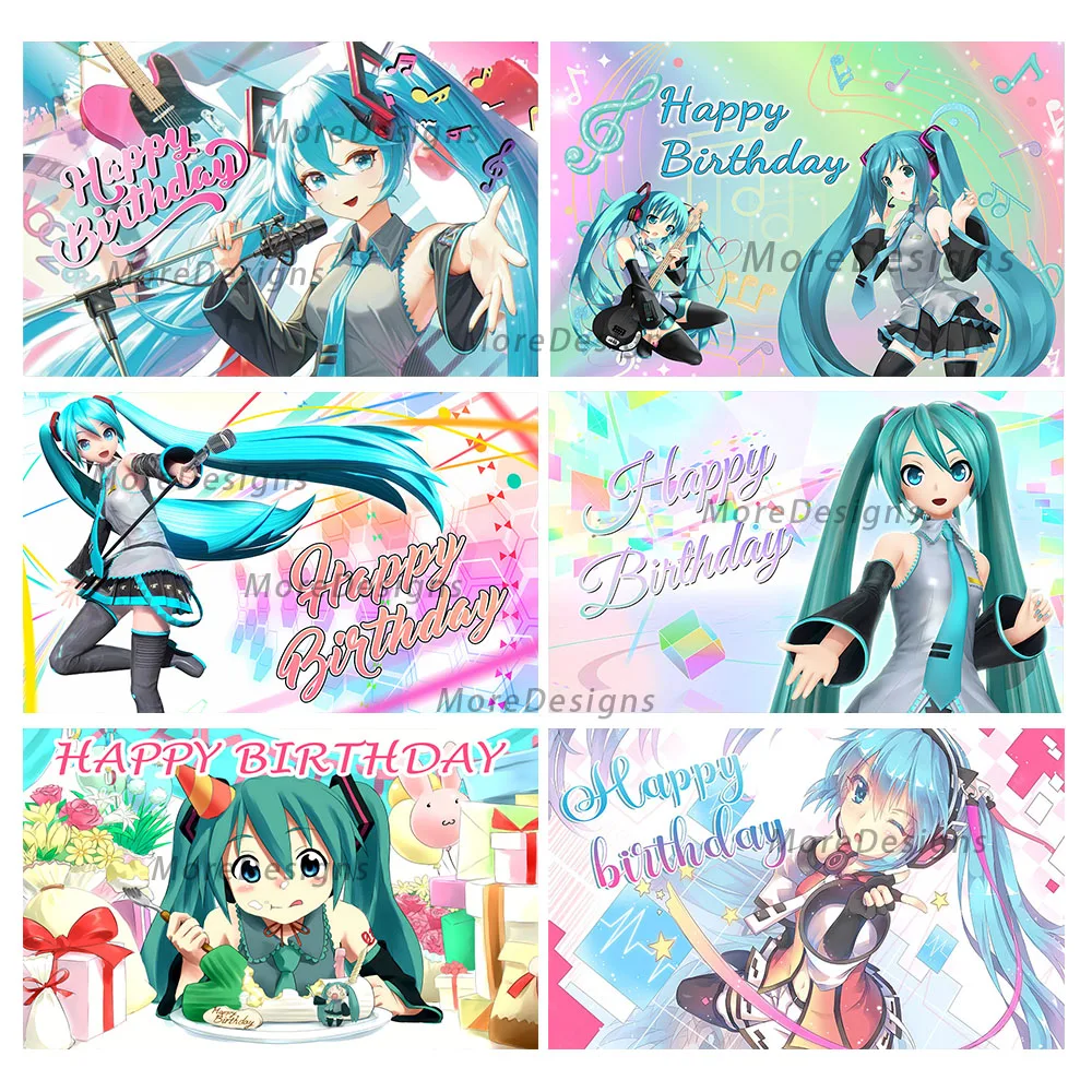 Bandai Hatsune Miku Photo Backdrop Girls Birthday Party Banner Cartoon Character Vinyl Polyester Fabric Photography Props