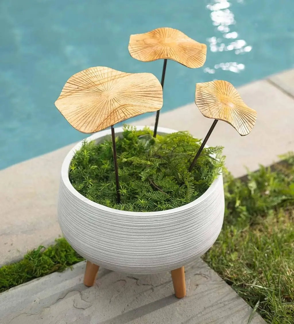 Carved Artisan Mushroom Decor Trio Stake Garden Sculpture Gift