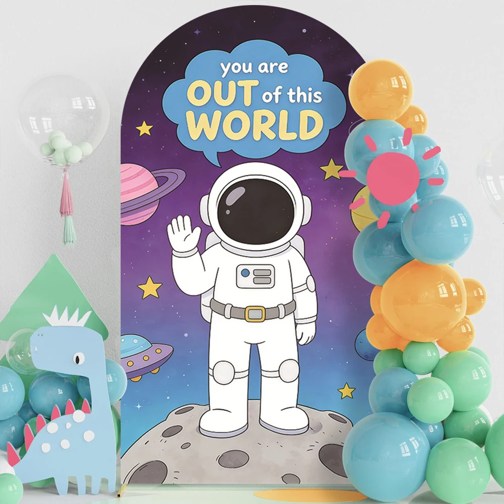 Universe Planet Star Arch Cover Backdrop Astronaut Rocket Baby Shower Newborn Boys 1st Birthday Party Decor Arched Background