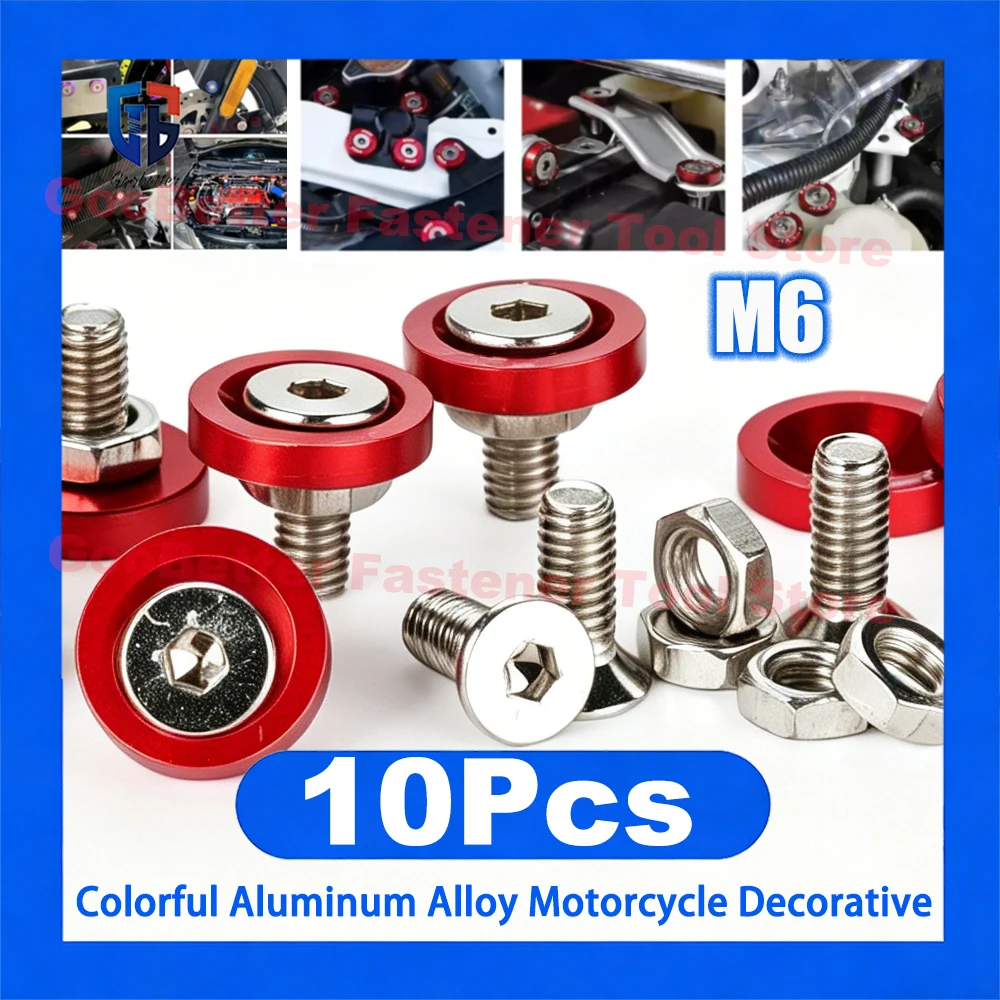 10 Pcs JDM Style Fender Washers M6 Bolt Set Car Modification Gasket Screw Fender Bumper Engine Aluminum Alloy Concave Hex Screws