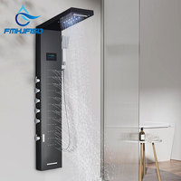 LED Shower Pannel Temp Display Screen Rainfall Shower Head Waterfall Tub Faucet Wall Mount Big Massage Bathroom Shower Systems