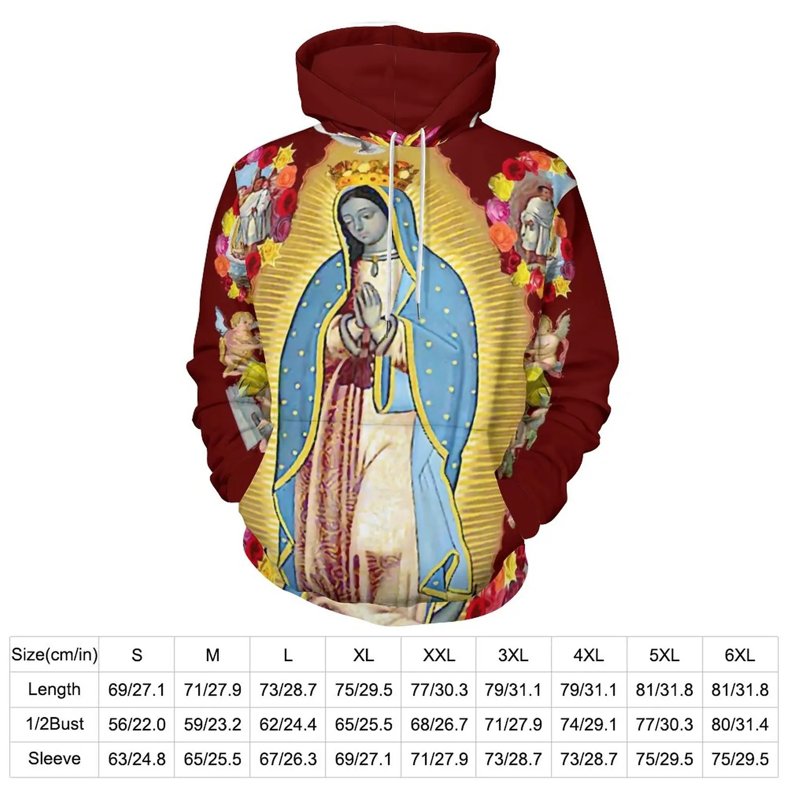 Our Lady of Guadalupe Hoodies Long Sleeve Virgin Mary Mexico Casual Hoodie Winter Street Oversize Design Loose Sweatshirts