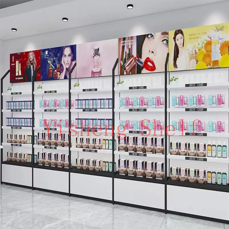 Custom.New Design الثقيلة لامع سوبر ماركت مستحضرات التجميل الرف ماكياج عرض موقف الجمال العناية بالبشرة رف شاشة متجر البيع بالتجزئة