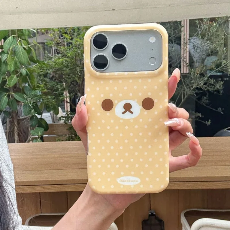 

Korean Polka Dots Cute Bear Phone Case For iPhone 17 Pro 15 16 Pro Max Back Cover Shockproof Protective Cases For Apple 15 Pro M