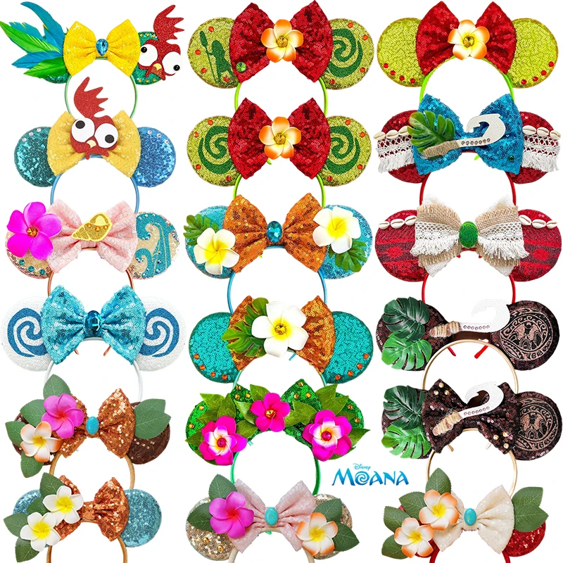 

Disney Maui Hook Hair Accessories for Girls Mickey Ears Headbands Women Cartoon Moana Hairbands Kids Frangipani Flowers Headwear