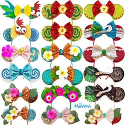 Disney Maui Hook Hair Accessories for Girls Mickey Ears Headbands Women Cartoon Moana Hairbands Kids Frangipani Flowers Headwear