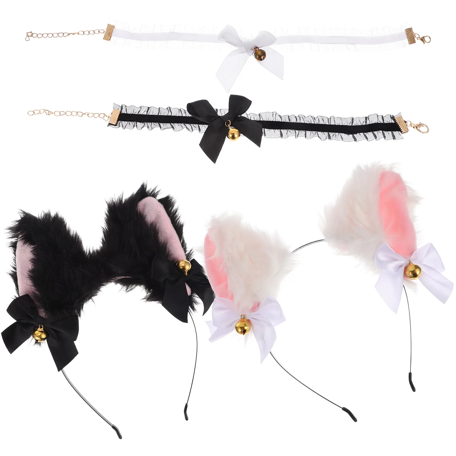 

4Pcs Cat Hairb Furry Cat Cosplay Accessories Iron Choker Necklace Costume Accessories for Girls Halloween Cosplay Party