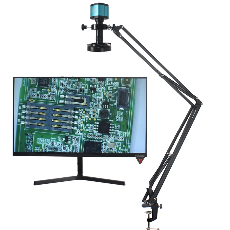 Caméra de microscope numérique vidéo industrielle, objectif à monture C, téléphone, réparation de soudure de PCB, n\'aime 1-130X, HDMI, USB, VGA,