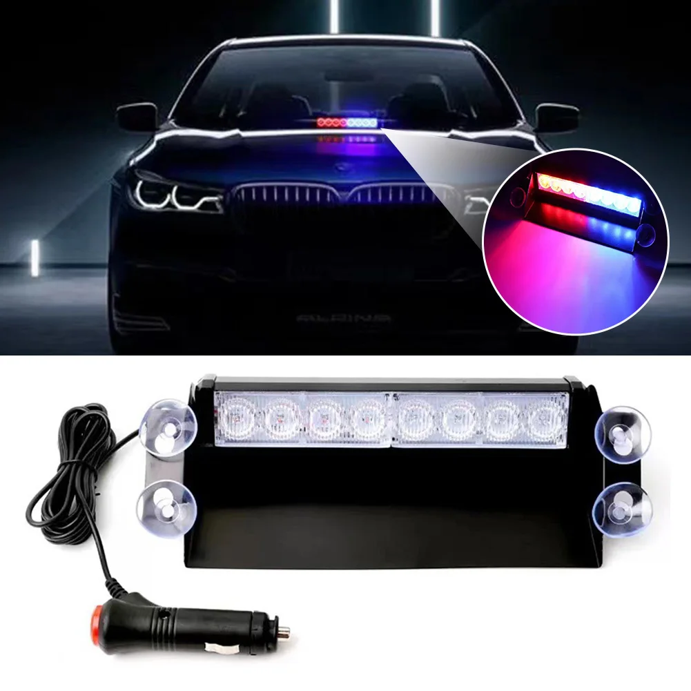 1PC Universal Car Strobe Light 8LED Lights Red/Blue/Yellow/White 12V Signal Lamps Flash Dash Emergency Windshield Warning Light