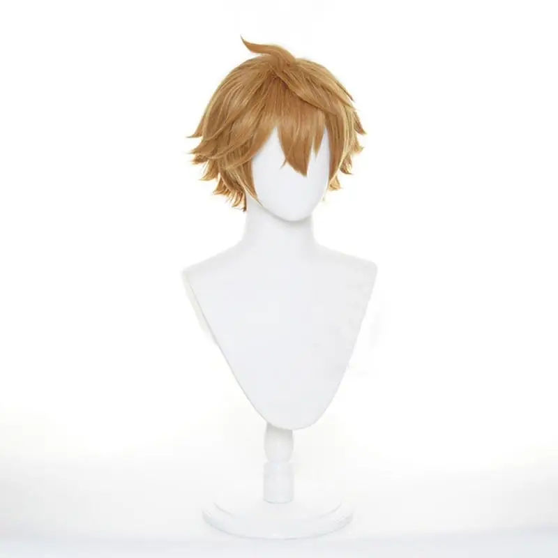 Anime Genshin Impact Ajax Herren Cosplay Perücken Kostüme Kopfbedeckung 30cm Lange Simulierte Kopfhaut Dicke Gemischte Voluminöse Lange Haarperücken – Detail 3