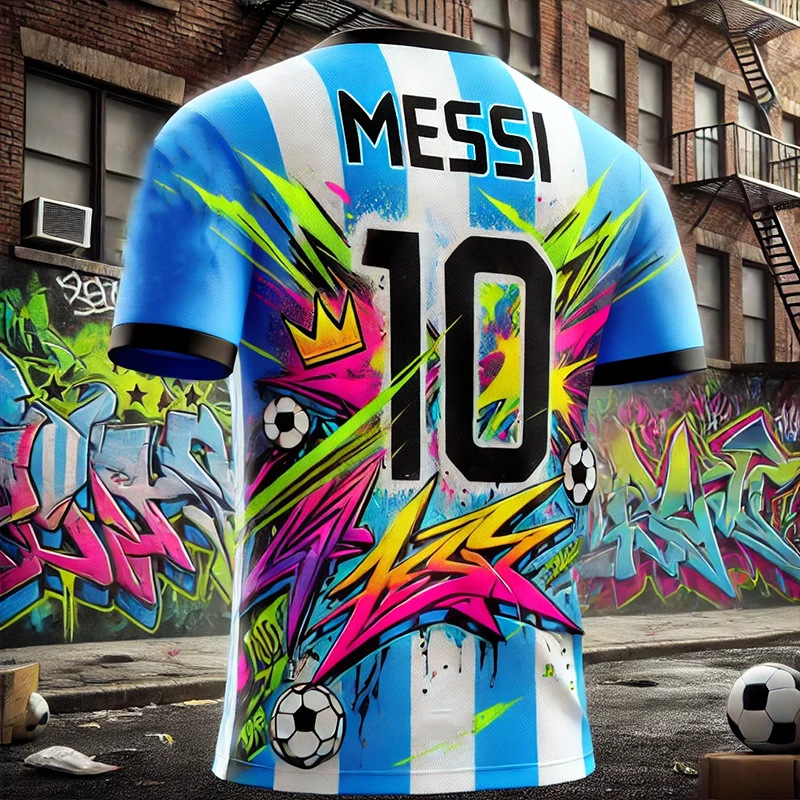 2026 Sonderedition Graffiti Messi Nr.10 Fußballtrikot Trainingsuniform Atmungsaktiv Übergroß Unisex Sport Erwachsenen- und Kinder-Set T-Shirt – Detail 11