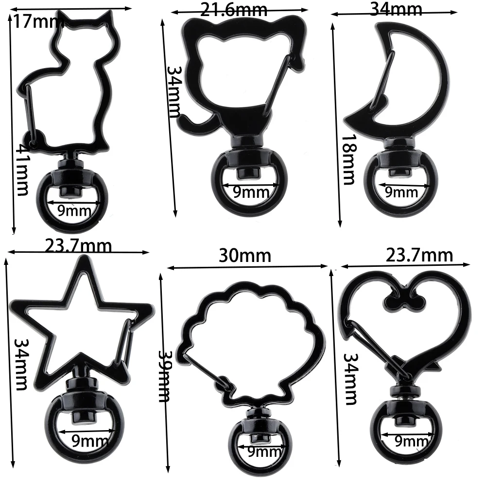 10pcs/lot Heart Cat Dog Shell Dolphins Flowers Charms Star Moon Lobster Clasps Hook For DIY Key Chain Jewelry Making Accessories