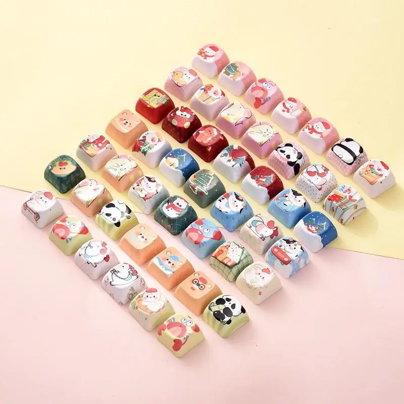 5/10PCS Cute Cartoon Keycaps With Kawaii Animal Christmas Design Soft Touch For Custom Mechanical Keyboard Gaming Setup