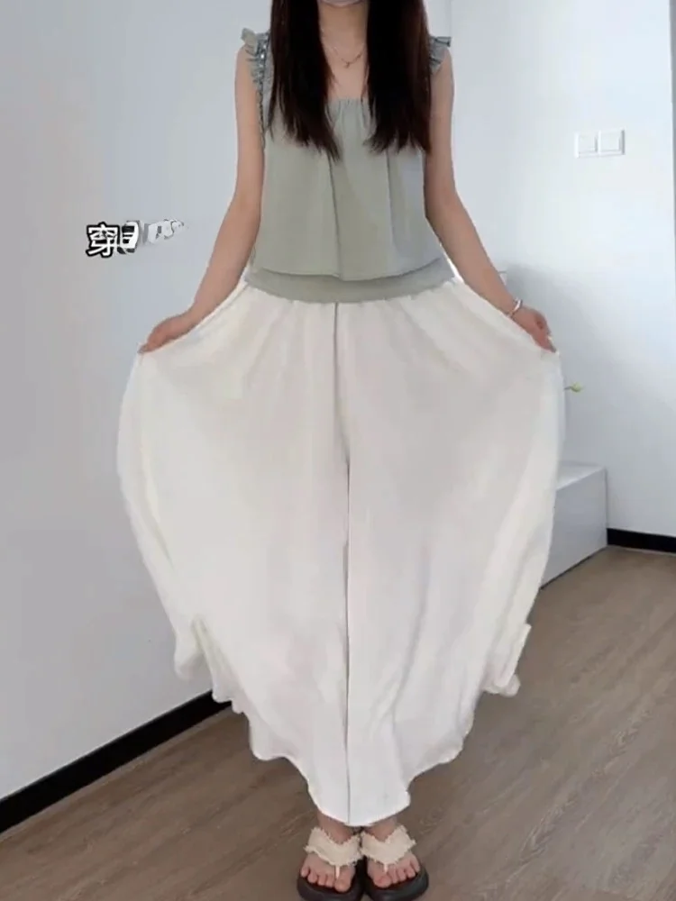 High Waist Wide Leg Pants Women's Summer Thin Large Size Loose Straight Cut Drapey Nine Points Skirt Pants Casual Trousers