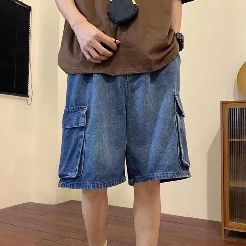 Short reto com bolsos múltiplos para homens, short reto respirável, ajuste solto, elástico na cintura, na gantilha, verão