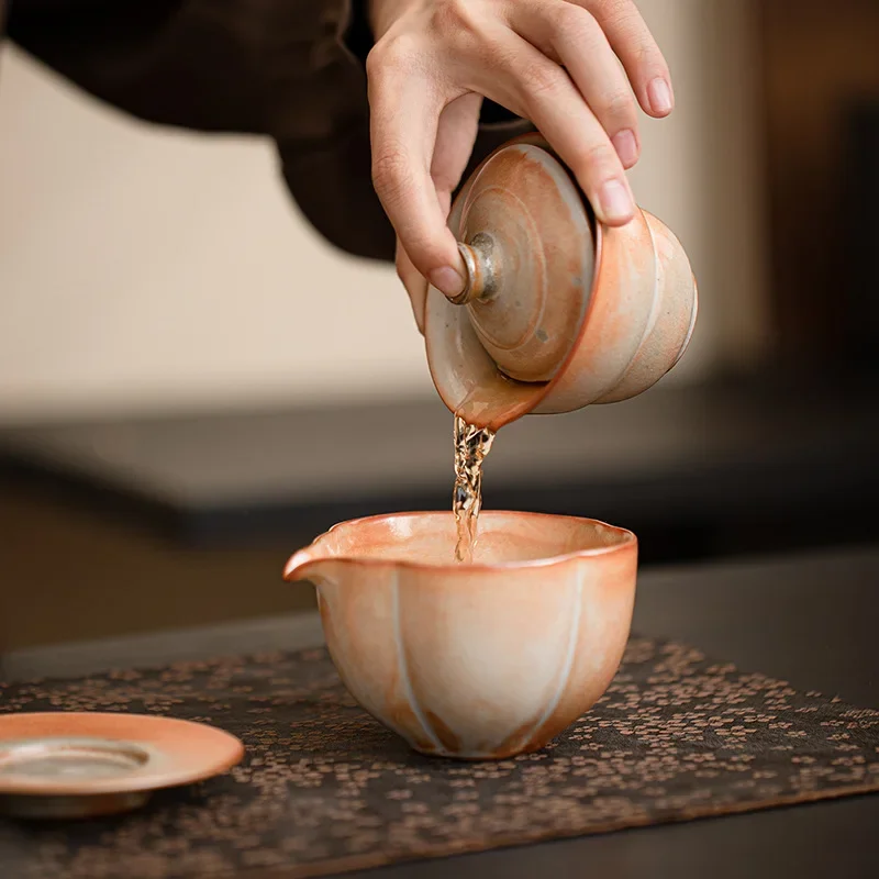 1Pc Shino Roast Fulu Sancai Cover Bowl Household Opening Two-way Cover Bowl Chinese Retro Kung Fu TeaSet Tea Bowl Craft Ornament