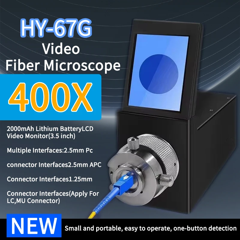 

HY-67 Mini Video Optical Fiber Microscope Rechargeable 400X Micro Video Fiber End Face Detector 2000mAh Long Standby Mode