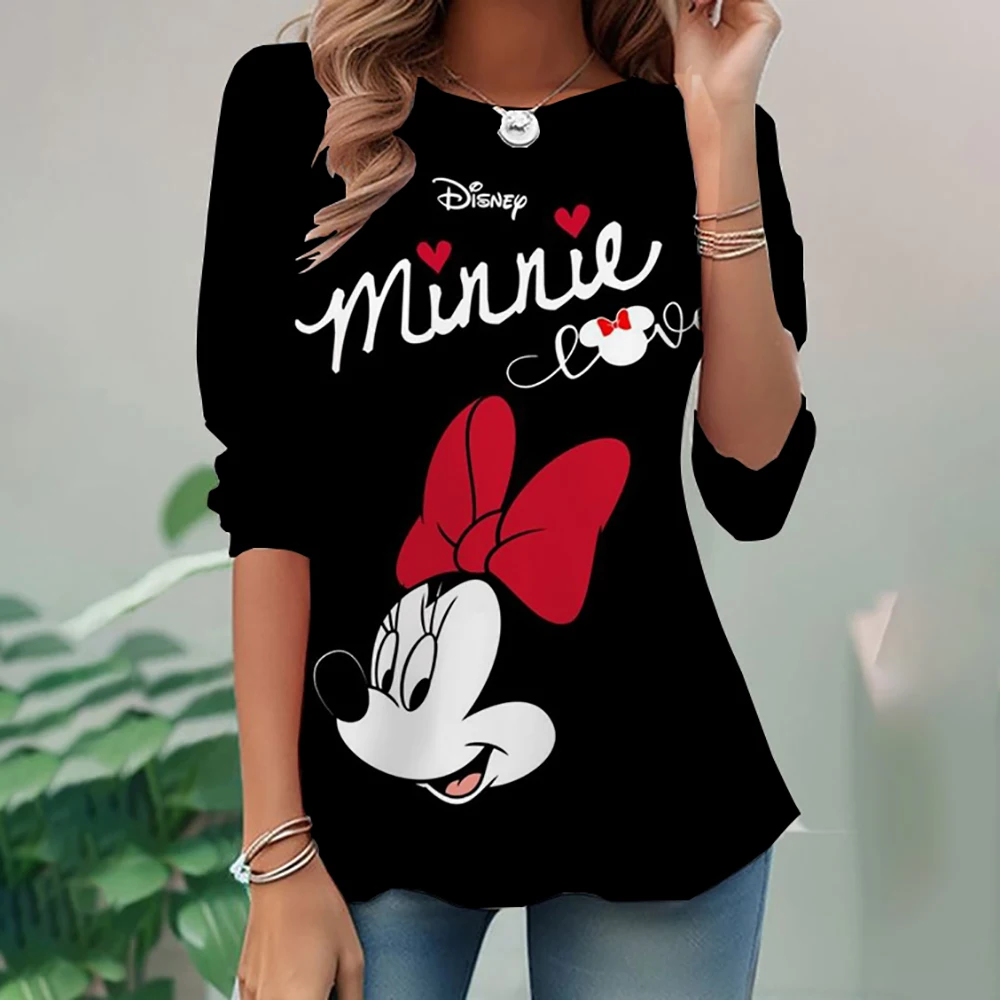 2024 Women's T shirt Tee Disney Mickey and Minnie print Daily Sweatshirt Weekend Fashion Long Sleeve t shirts O Neck Spring