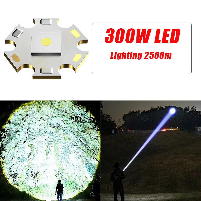 Super Bright 300W LED Flashlight USB Rechargeable Torch High Power Spotlight Outdoor Portable Tactical Flashlights Hunting Light