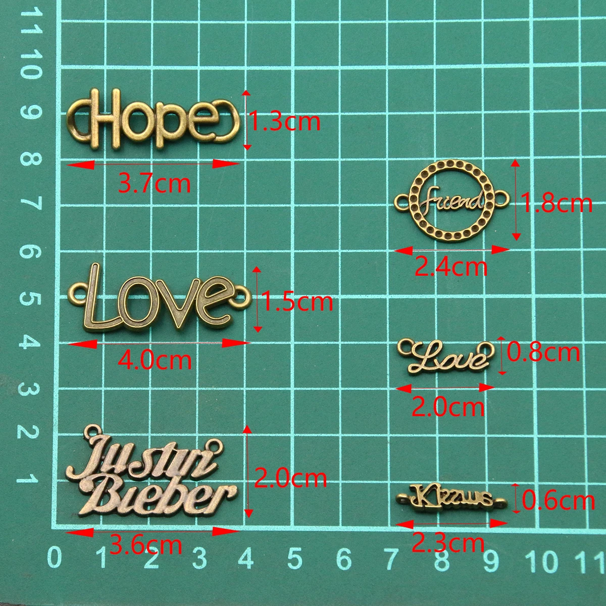 20PCS 16 Styles New Mixed Alloy Bronze Hollow Heart English letters Charms For Jewelry Making DIY Handmade Butterfly Connector