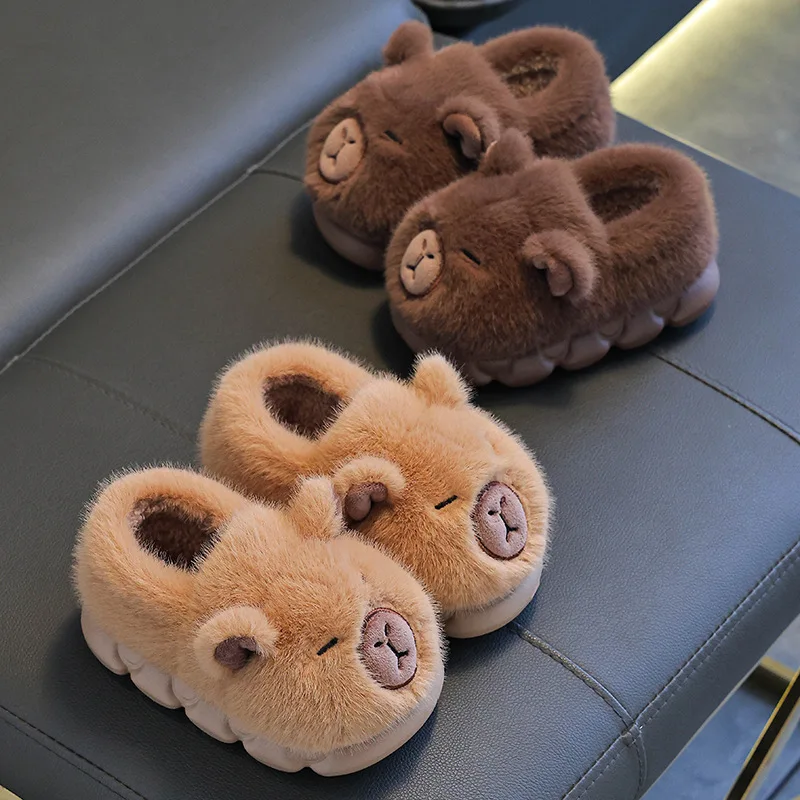 

Capybara Winter Baby Boys Cotton Slippers New Fashion Cute Cartoon Design Fur Kid Casual Shoe Non-Slip Childrens Indoor Slippers
