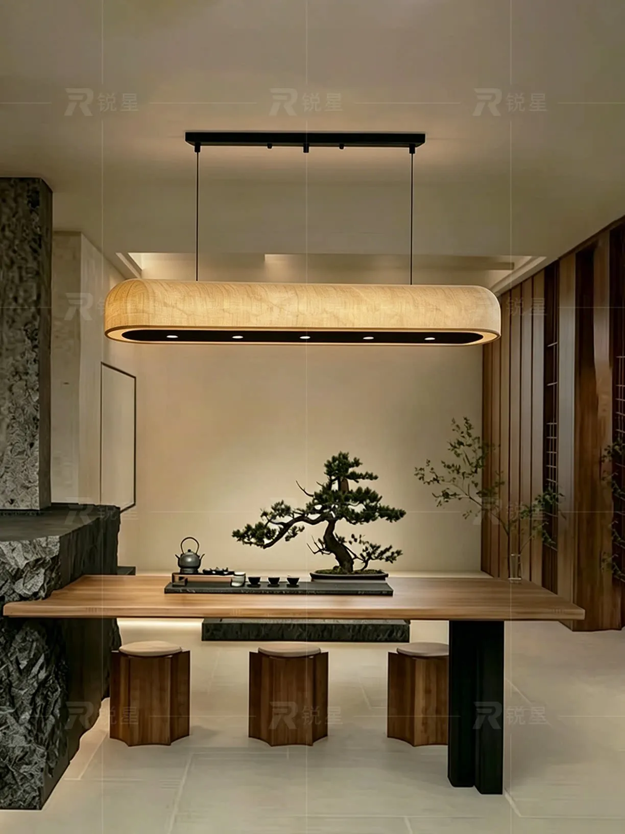 One-character restaurant chandelier tea room study cafe Song-style aesthetics mid-ancient style Zen retro