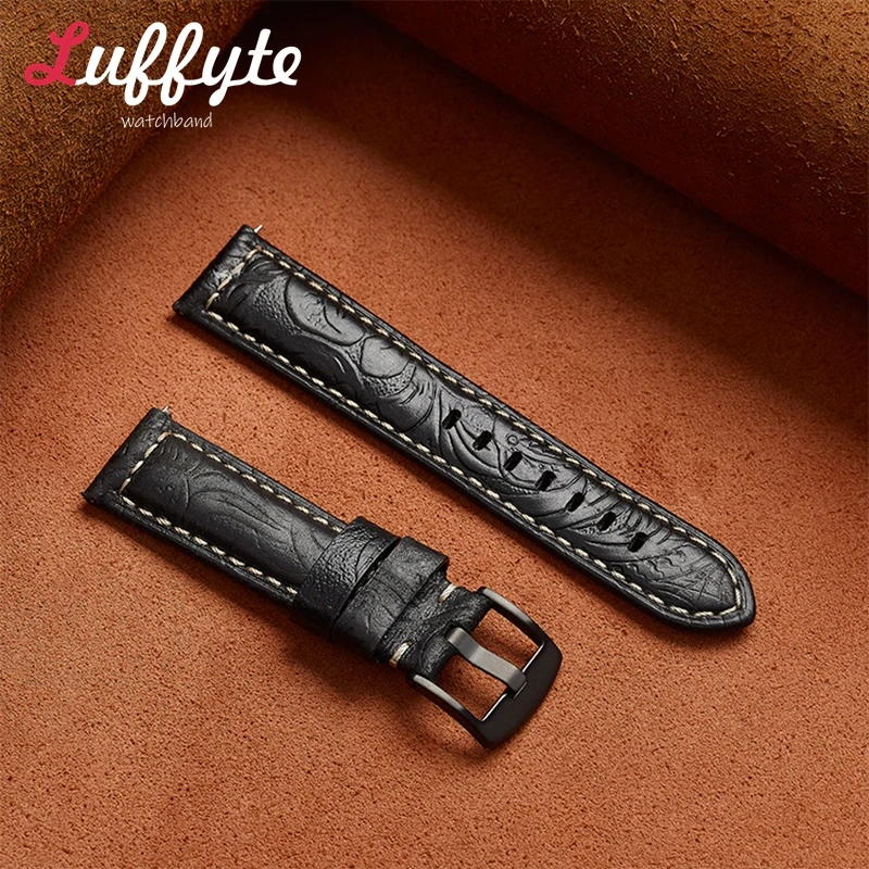 헤드 레이어 소 가죽 유니버설 스트랩 20mm 22mm 24mm 26mm 지능형 스포츠 가죽 스트랩 맞춤형 새겨진 가죽 밴드