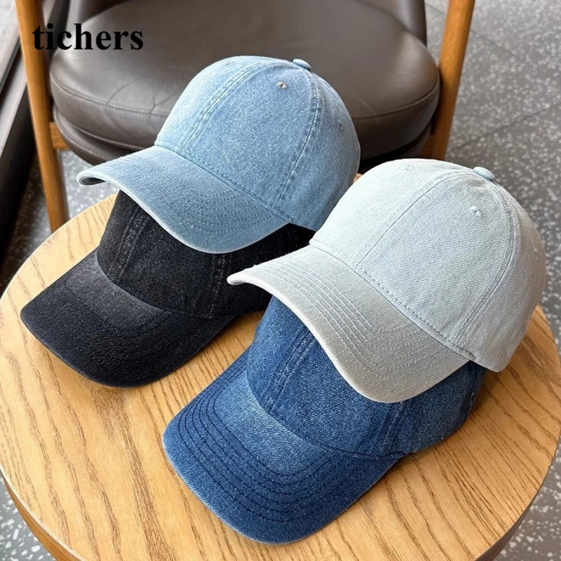 tichers Denim Baseball Cap Unisex Vintage Washed Adjustable Strap Back Solid Color Casual Sun Hat for Men Women Outdoor Sports