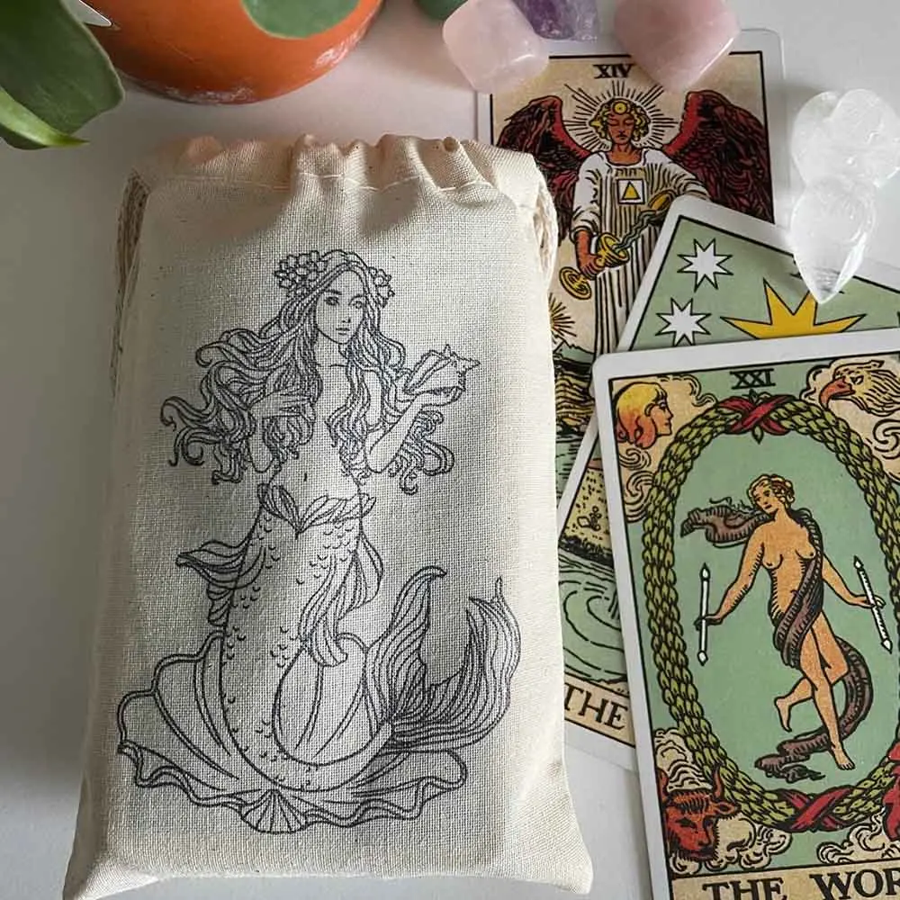 

5Pcs Mermaid Tarot Drawstring Bag Halloween Witch Witchcraft Accessories Funny Fall Holiday Gifts Trick or Treating Candy Bag