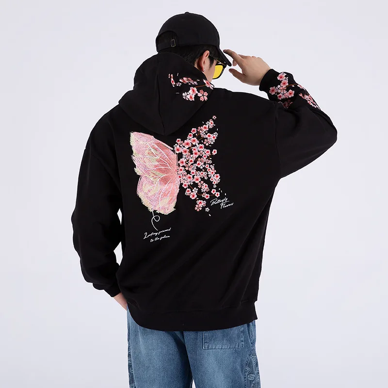 2024 Autumn/Winter Plum Blossom Printed Hoodie Chinese Fashion Couple Plush Loose Sports Long Sleeve Men's Large 4XL Loose Hoodi