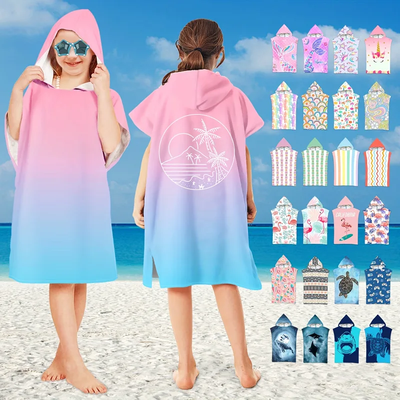 Beach Towel Children Cape Microfiber Swimming Towel Hooded Cloak Wetsuit Quick Drying Absorbent Beach Poncho Bathrobe Surf