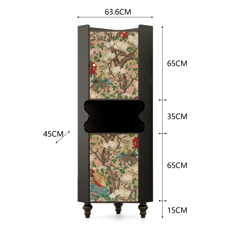 

French medieval style Chinese flower and bird corner cabinet living room solid wood storage triangular cabinet entrance