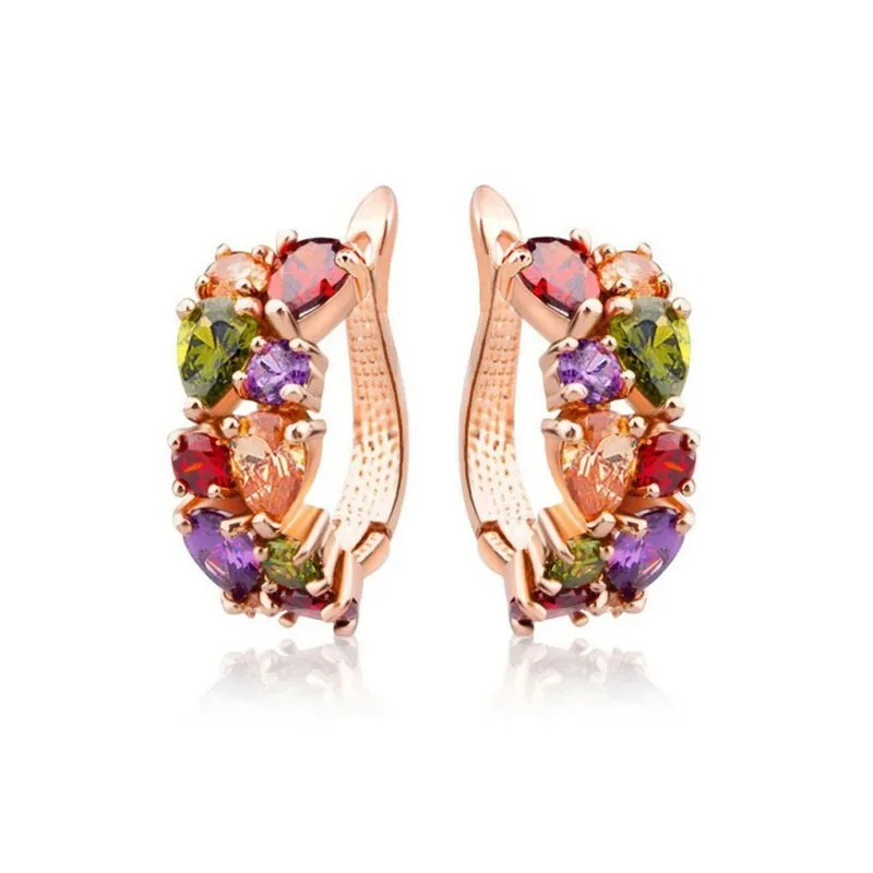 أقراط كورية فاخرة باللون الذهبي الوردي فلاش الزركون الأذن وأقراط للنساء أنثى أنيقة موضة حفل زفاف مجوهرات هدية